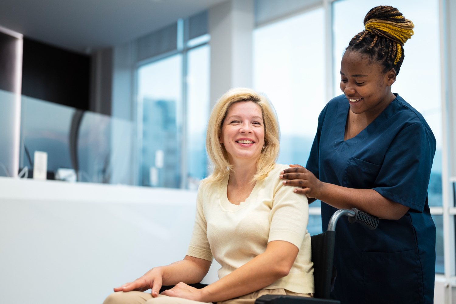 Caregiver speaking with a senior client about daily support needs
