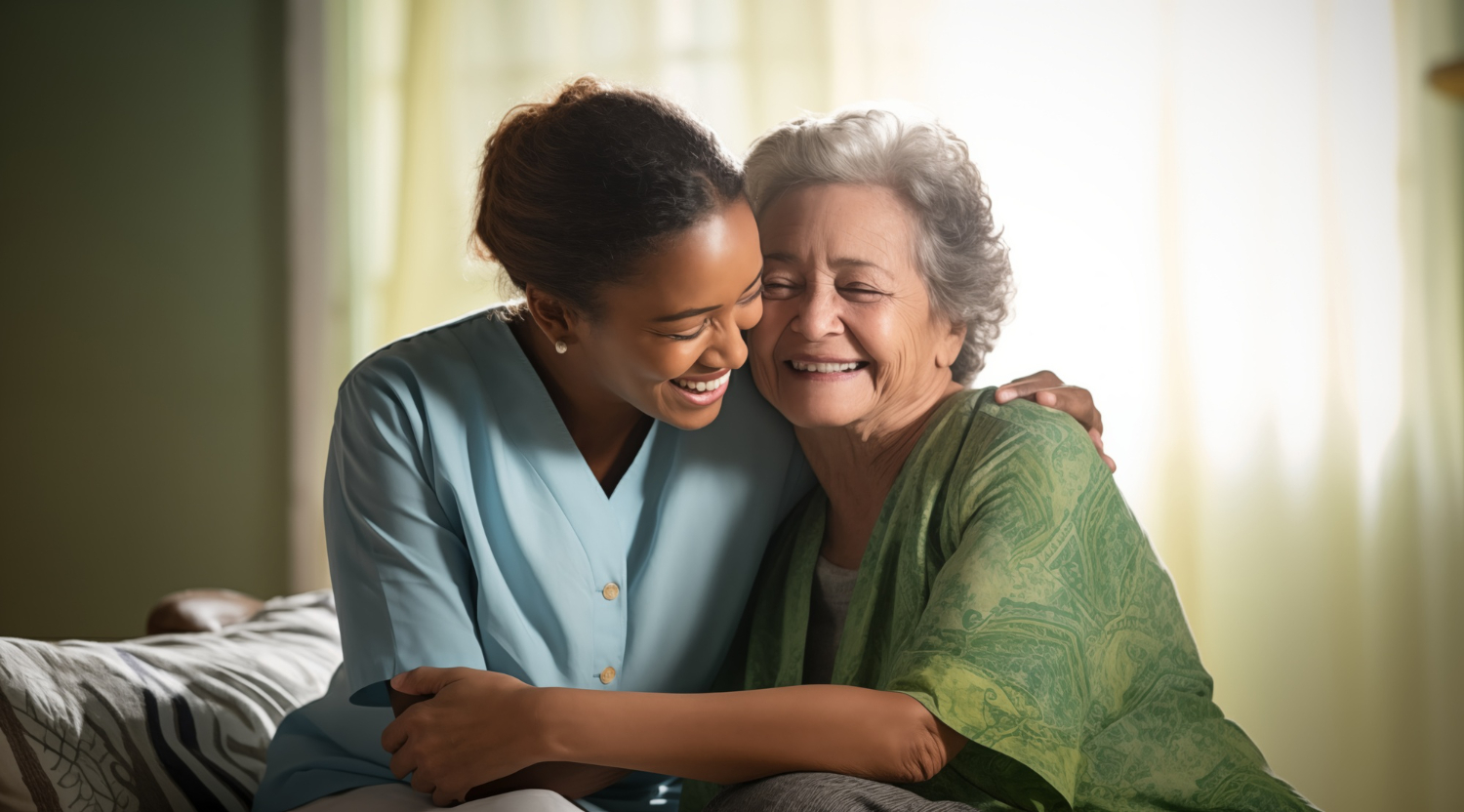 Caregiver assisting a client at home during a consultation visit